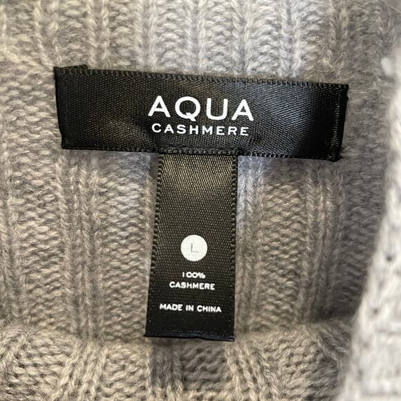 Aqua Bloomingdale's 100% Cashmere Sweater Gray Balloon Sleeve Mock Neck Tight L - Picture 3 of 4